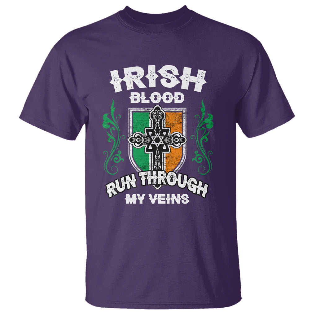 Irish Pride T Shirt Irish Blood Run Through My Veins Ireland Flag Celtic Cross TS02 Purple Printyourwear