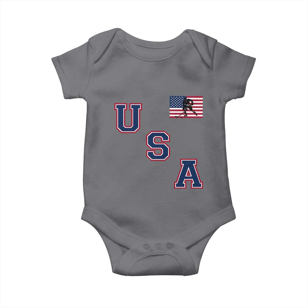 USA Flag Hockey Baby Onesie Patriotic Ice Hockey Team Fan Vintage Throwback TS02 Charcoal Print Your Wear