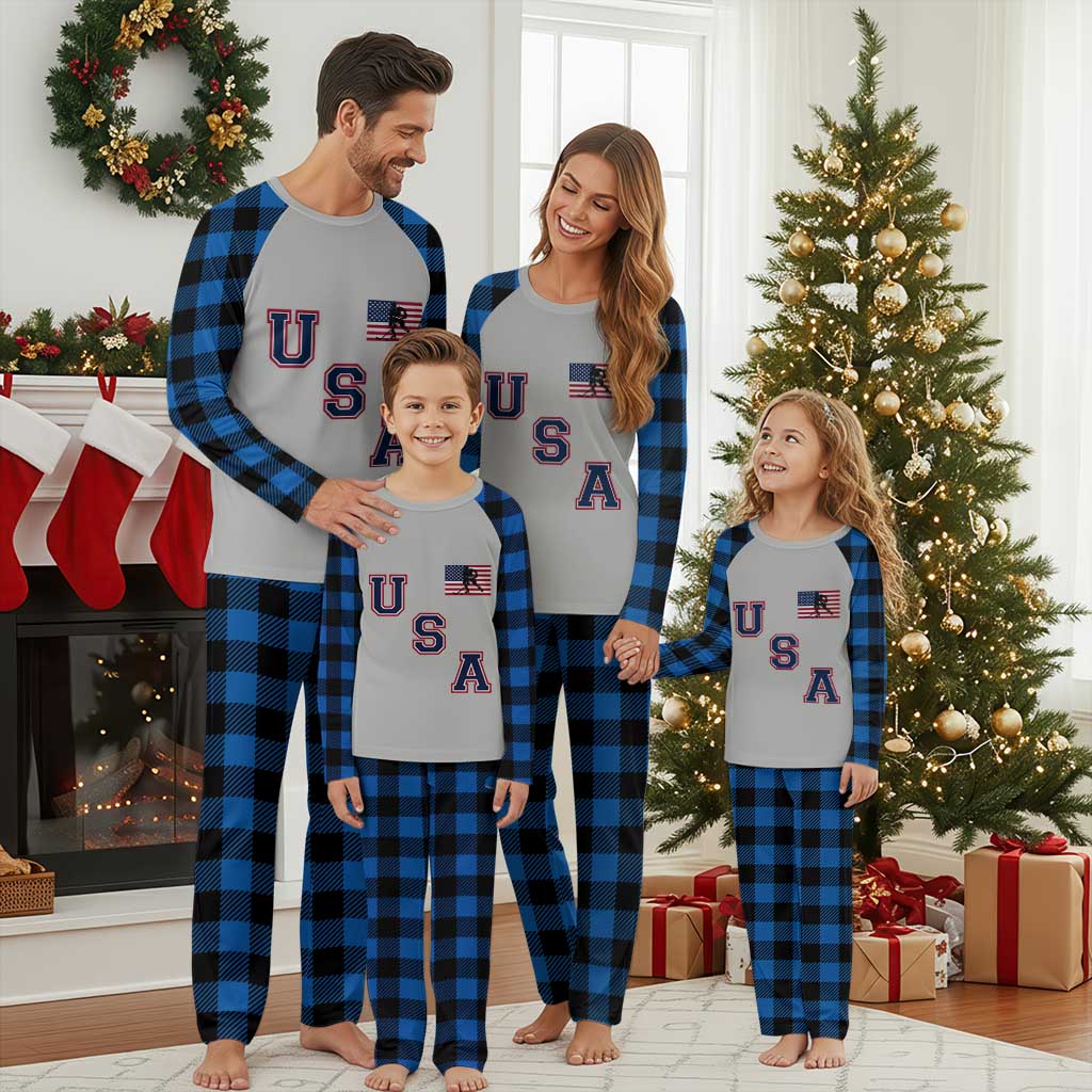 USA Flag Hockey Plaid Pajama Set Patriotic Ice Hockey Team Fan Vintage Throwback TS02 Blue Plaid Print Your Wear
