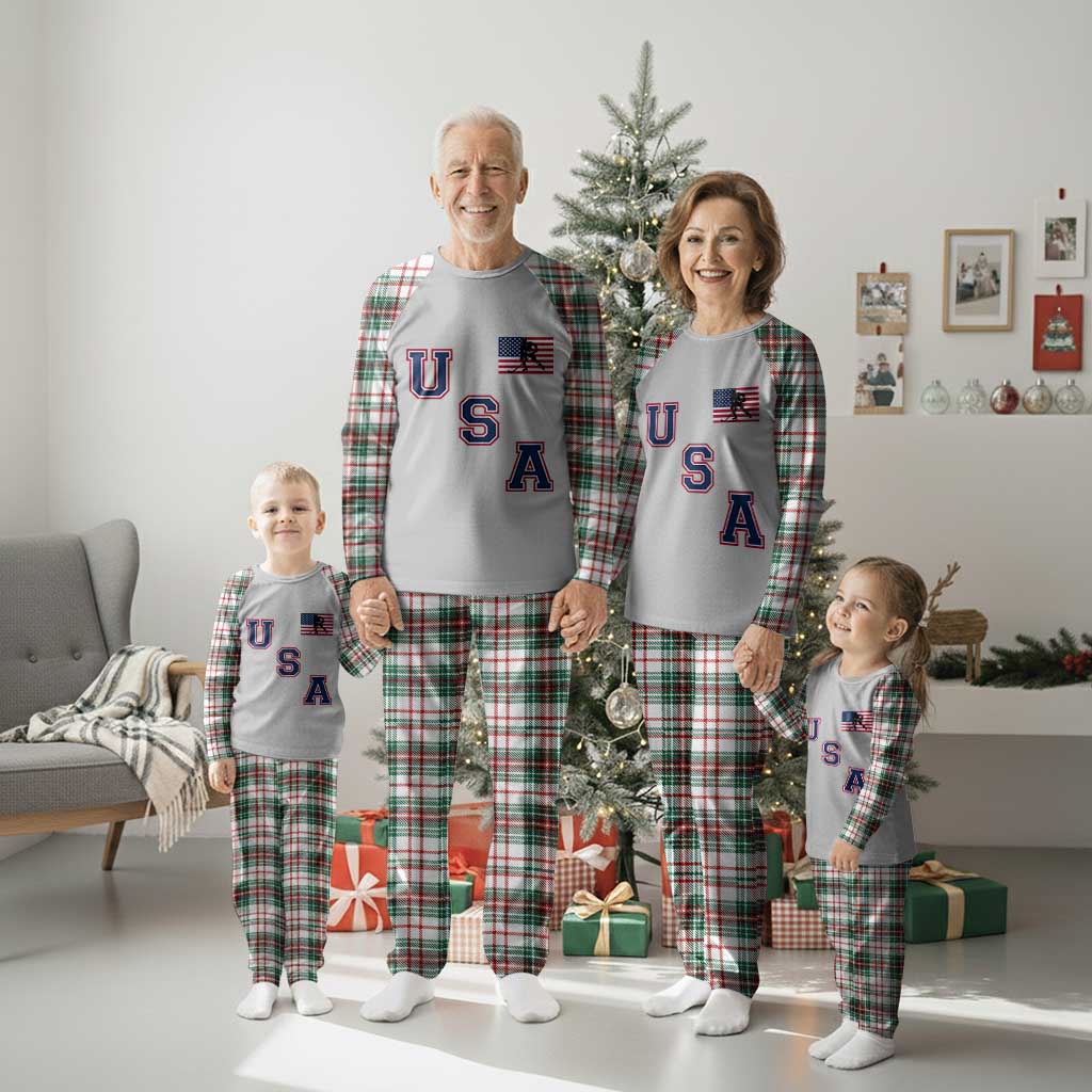USA Flag Hockey Plaid Pajama Set Patriotic Ice Hockey Team Fan Vintage Throwback TS02 Christmas Plaid Print Your Wear