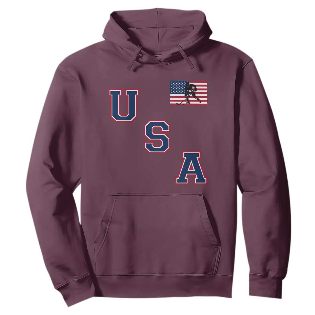 USA Flag Hockey Hoodie Patriotic Ice Hockey Team Fan Vintage Throwback TS02 Maroon Print Your Wear