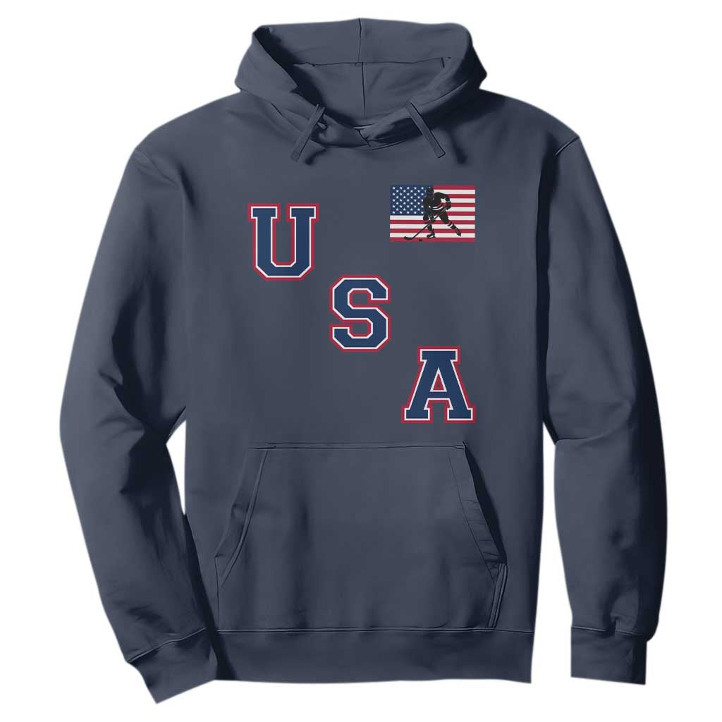 USA Flag Hockey Hoodie Patriotic Ice Hockey Team Fan Vintage Throwback TS02 Navy Print Your Wear