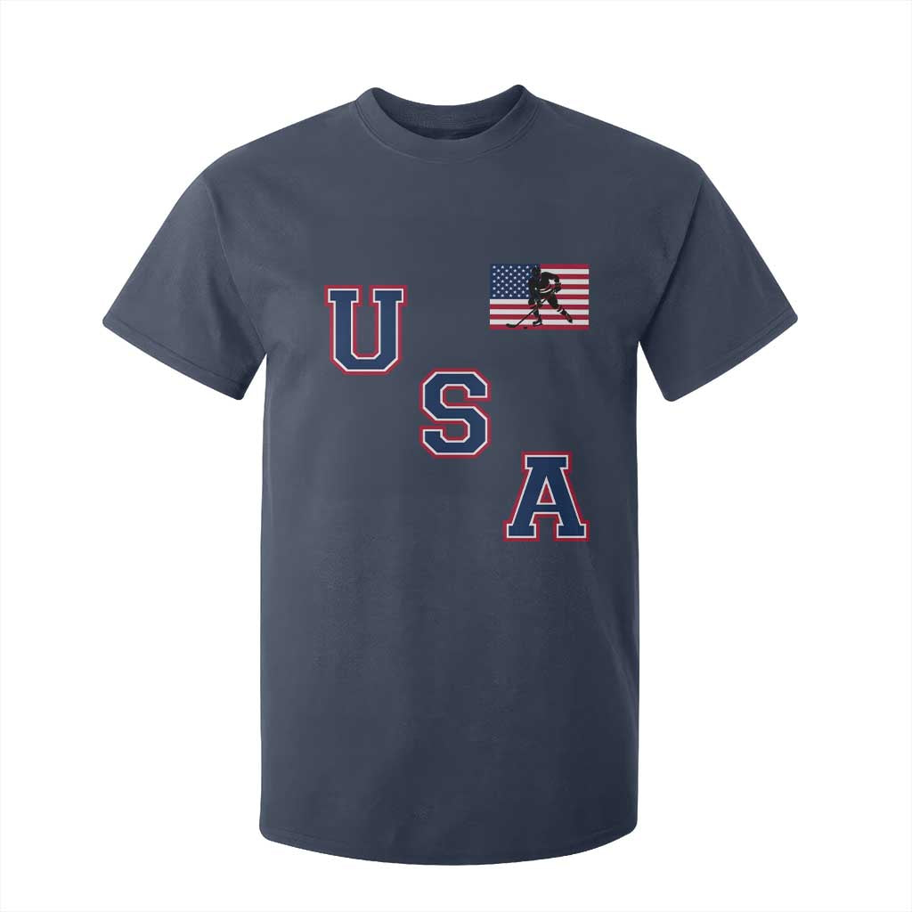 USA Flag Hockey T Shirt For Kid Patriotic Ice Hockey Team Fan Vintage Throwback TS02 Navy Print Your Wear