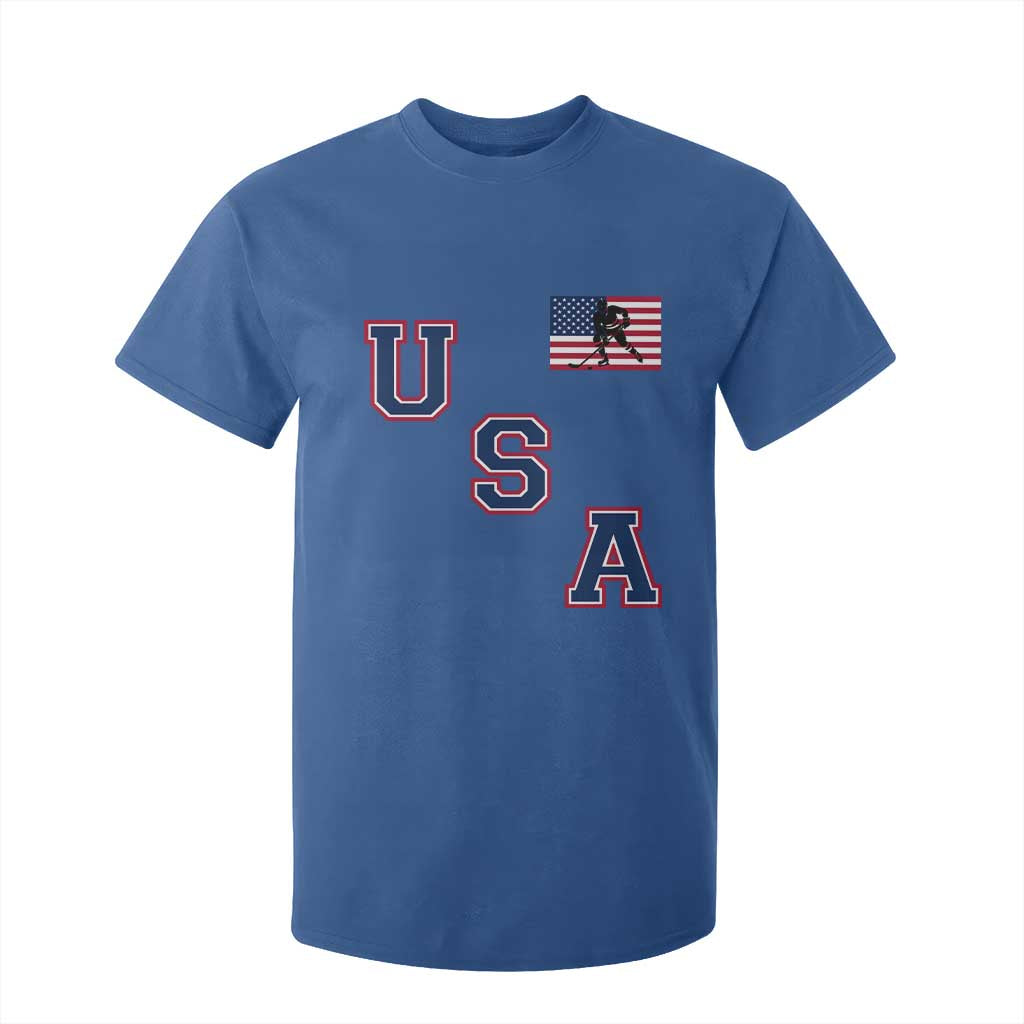 USA Flag Hockey T Shirt For Kid Patriotic Ice Hockey Team Fan Vintage Throwback TS02 Royal Blue Print Your Wear
