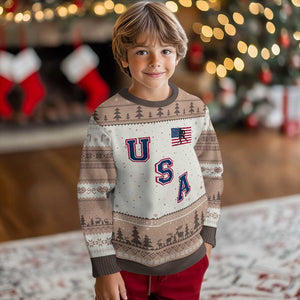 USA Flag Hockey Ugly Christmas Sweater Patriotic Ice Hockey Team Fan Vintage Throwback TS02 Mocha Mousse Print Your Wear