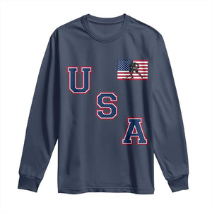 USA Flag Hockey Long Sleeve Shirt - Patriotic Ice Hockey Team Fan Vintage Throwback TS02 Navy Print Your Wear