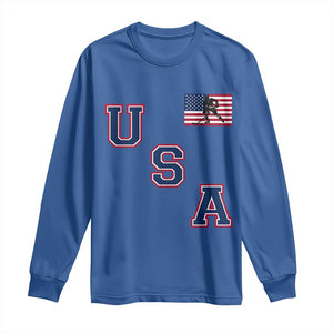 USA Flag Hockey Long Sleeve Shirt - Patriotic Ice Hockey Team Fan Vintage Throwback TS02 Royal Blue Print Your Wear