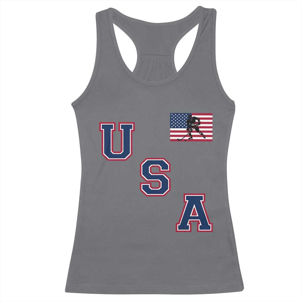 USA Flag Hockey Racerback Tank Top Patriotic Ice Hockey Team Fan Vintage Throwback TS02 Charcoal Print Your Wear