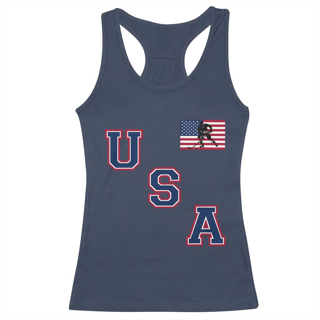 USA Flag Hockey Racerback Tank Top Patriotic Ice Hockey Team Fan Vintage Throwback TS02 Navy Print Your Wear