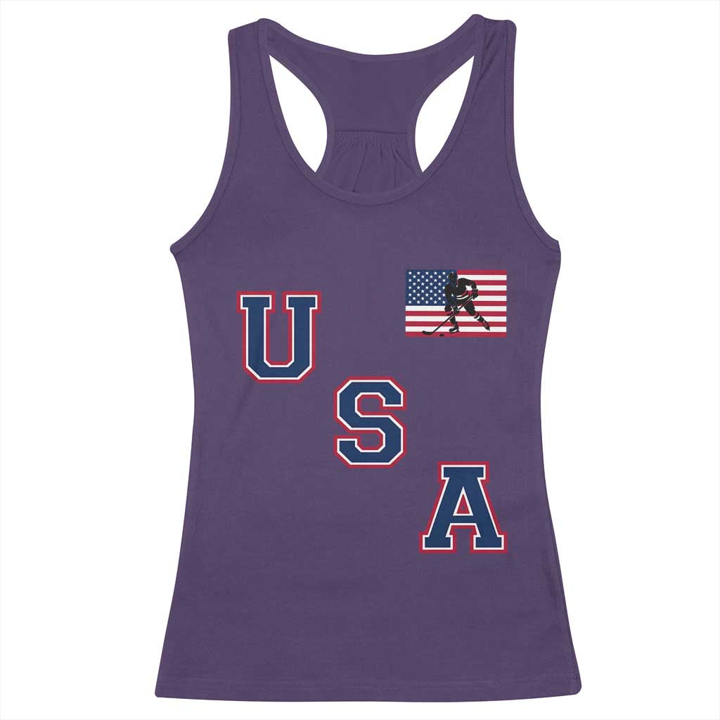 USA Flag Hockey Racerback Tank Top Patriotic Ice Hockey Team Fan Vintage Throwback TS02 Purple Print Your Wear