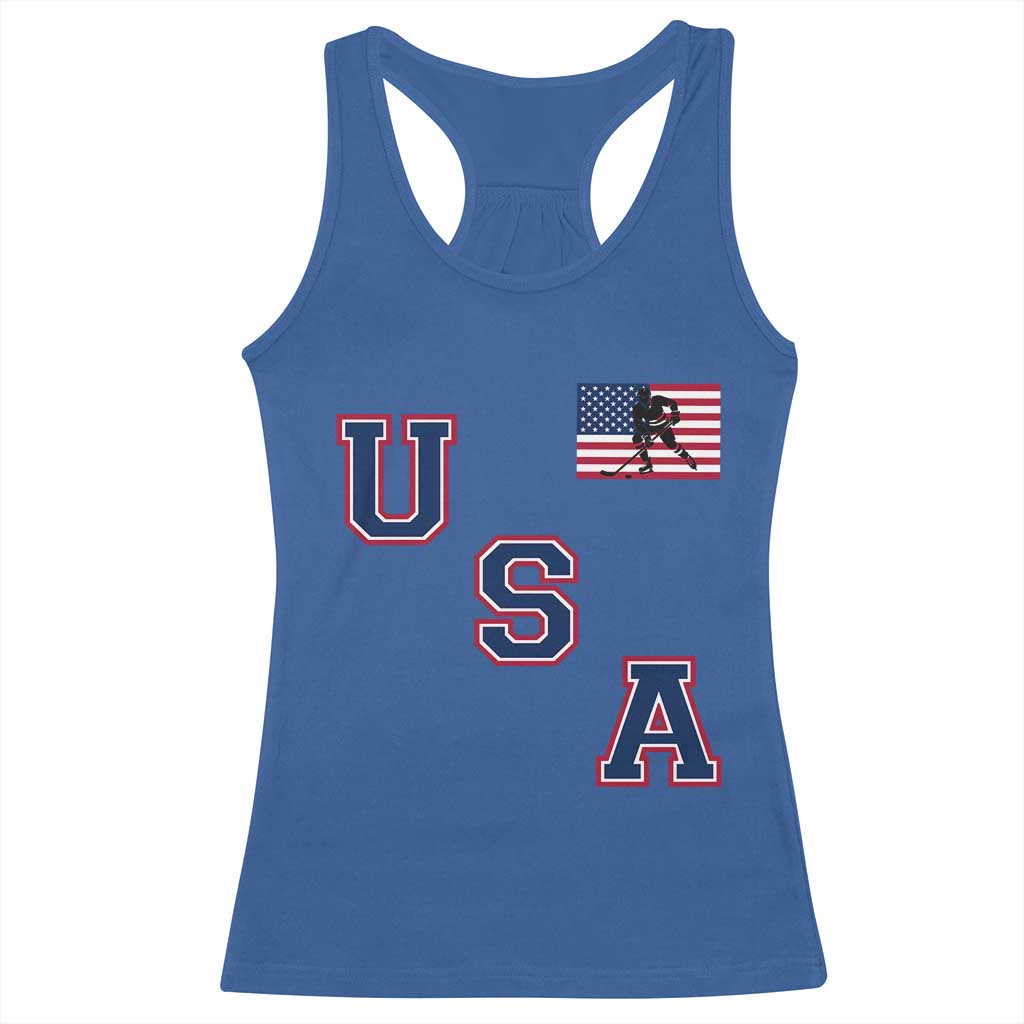 USA Flag Hockey Racerback Tank Top Patriotic Ice Hockey Team Fan Vintage Throwback TS02 Royal Blue Print Your Wear