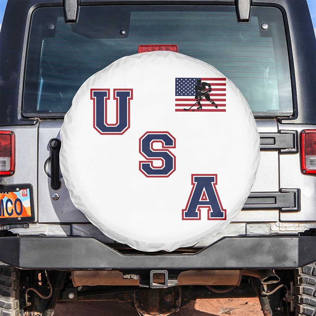 USA Flag Hockey Spare Tire Cover Patriotic Ice Hockey Team Fan Vintage Throwback TS02 No hole White Print Your Wear