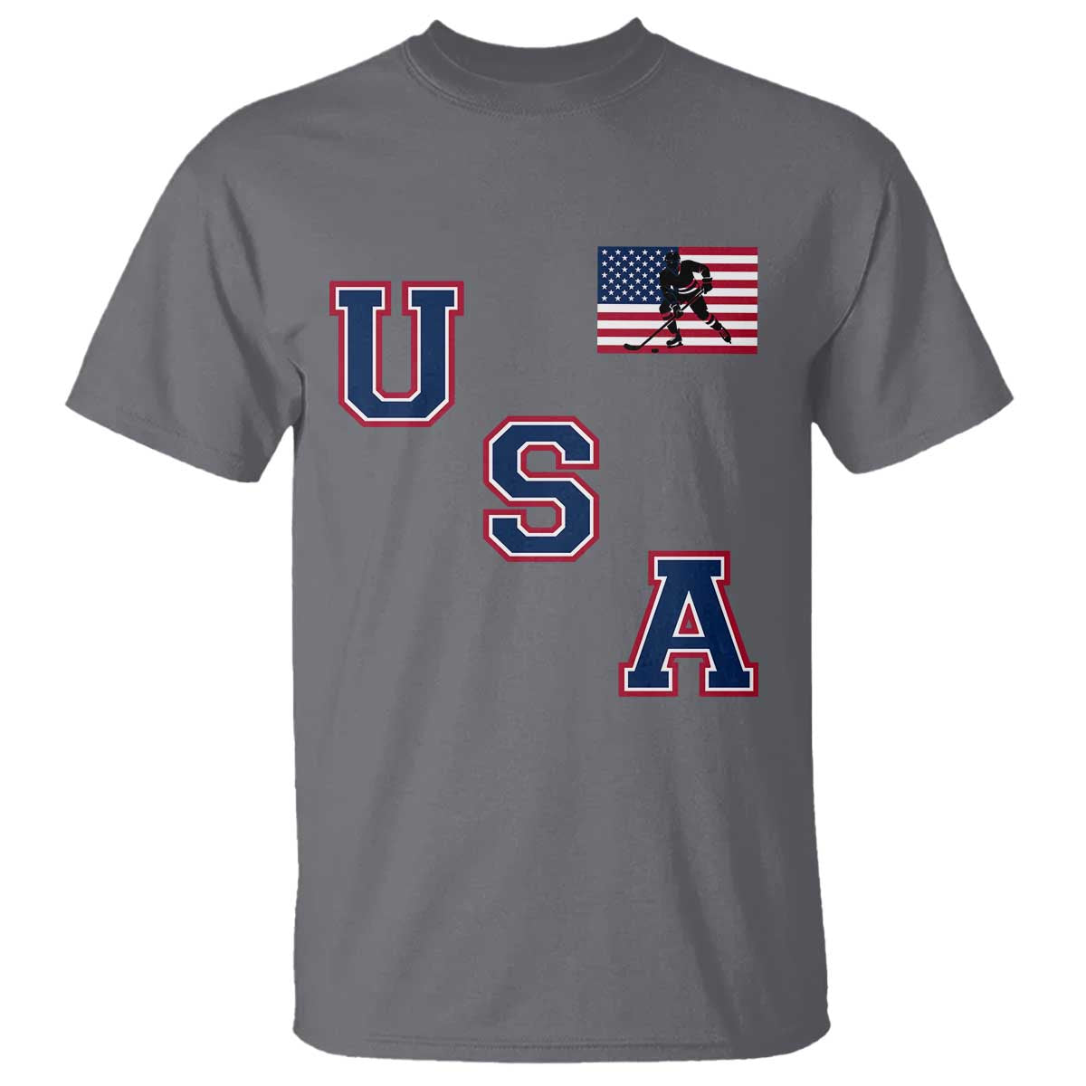 USA Flag Hockey T Shirt Patriotic Ice Hockey Team Fan Vintage Throwback TS02 Charcoal Print Your Wear