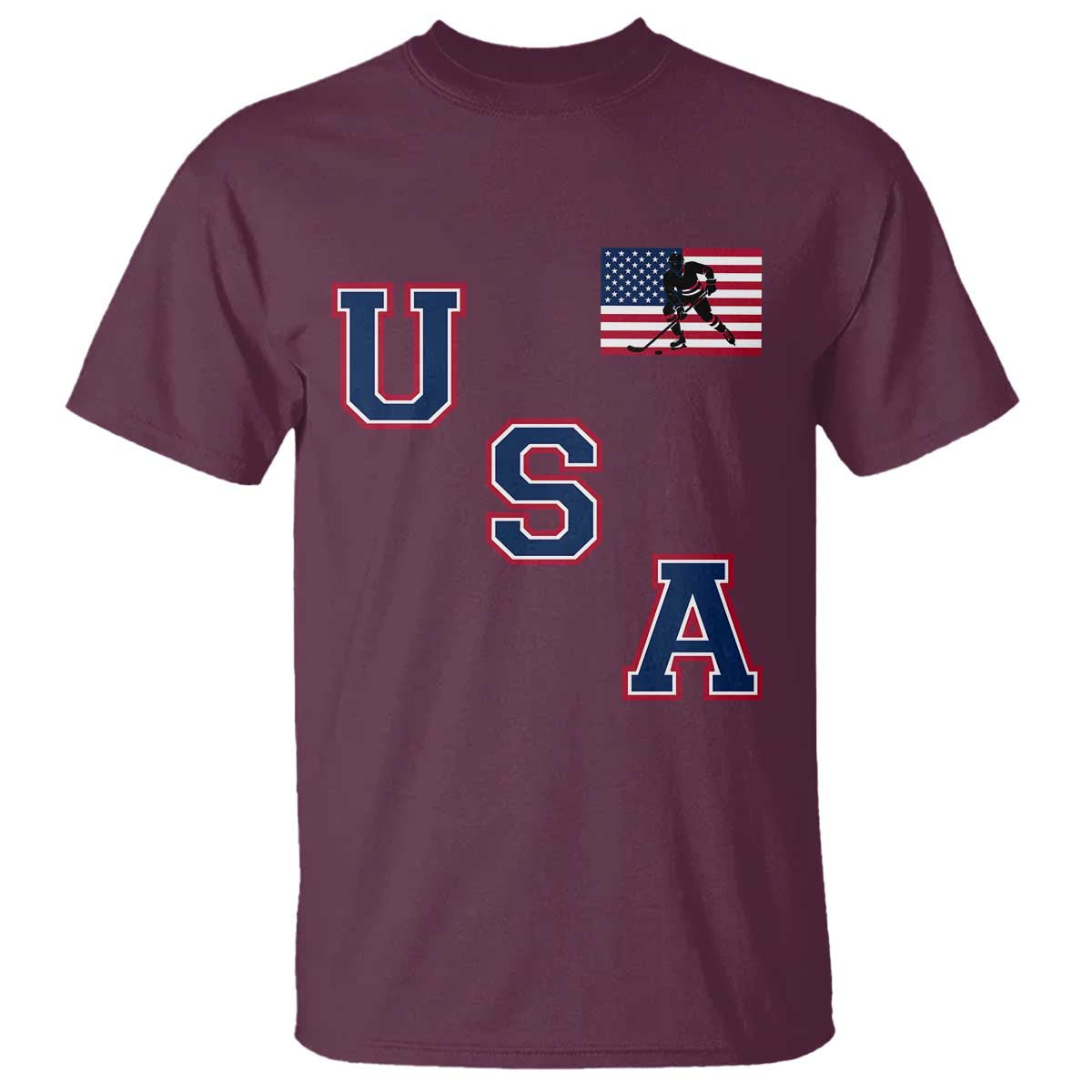USA Flag Hockey T Shirt Patriotic Ice Hockey Team Fan Vintage Throwback TS02 Maroon Print Your Wear
