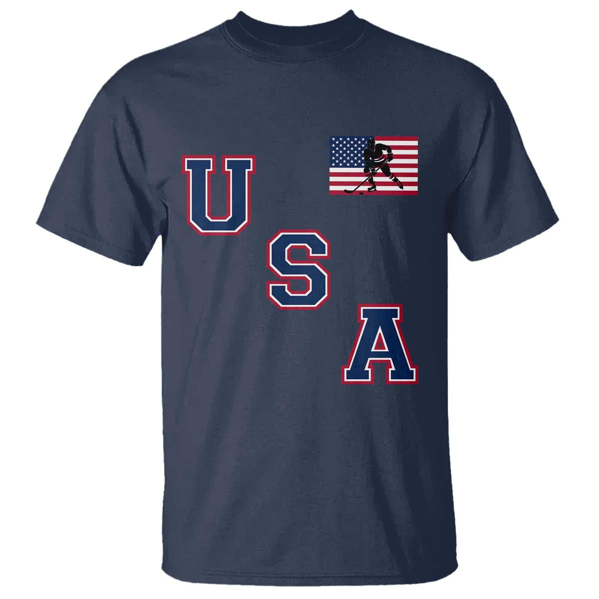 USA Flag Hockey T Shirt Patriotic Ice Hockey Team Fan Vintage Throwback TS02 Navy Print Your Wear