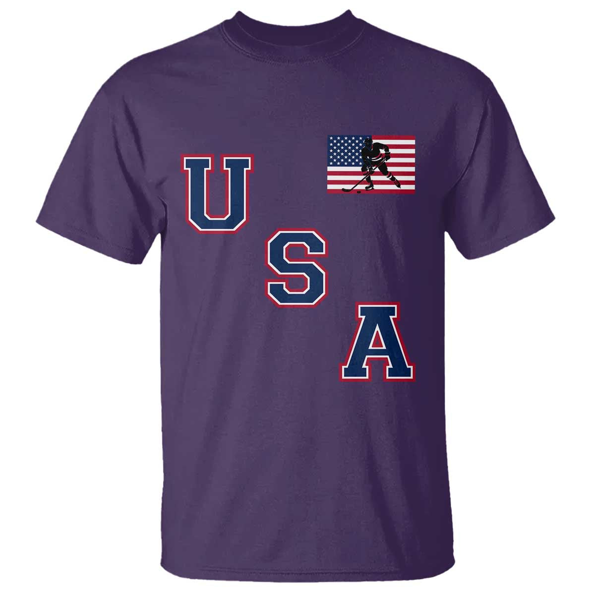 USA Flag Hockey T Shirt Patriotic Ice Hockey Team Fan Vintage Throwback TS02 Purple Print Your Wear