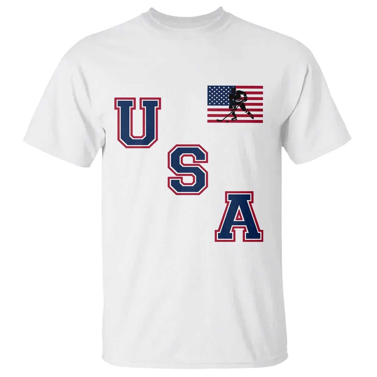 USA Flag Hockey T Shirt Patriotic Ice Hockey Team Fan Vintage Throwback TS02 White Print Your Wear