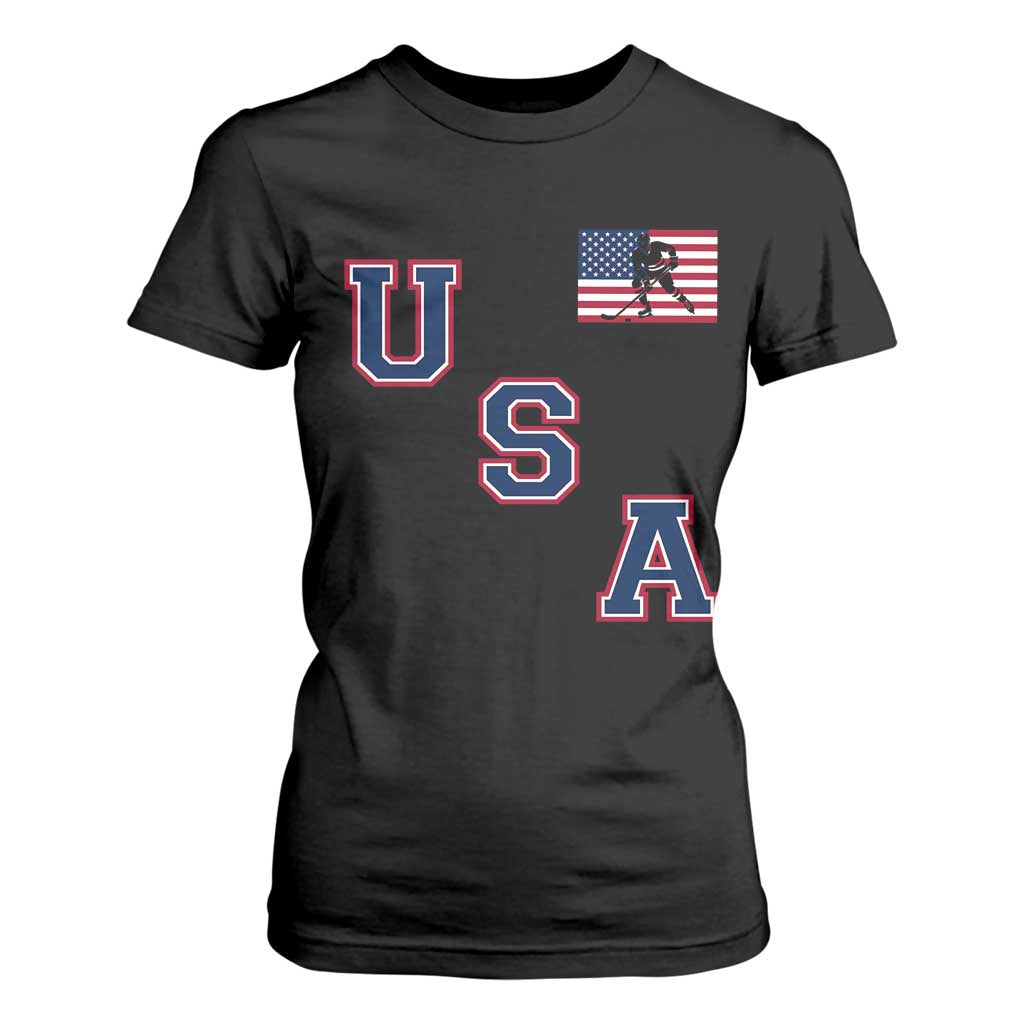 USA Flag Hockey T Shirt For Women Patriotic Ice Hockey Team Fan Vintage Throwback TS02 Black Print Your Wear