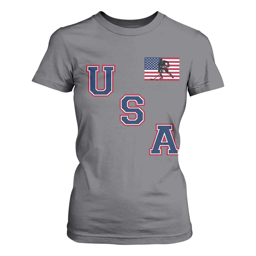 USA Flag Hockey T Shirt For Women Patriotic Ice Hockey Team Fan Vintage Throwback TS02 Charcoal Print Your Wear