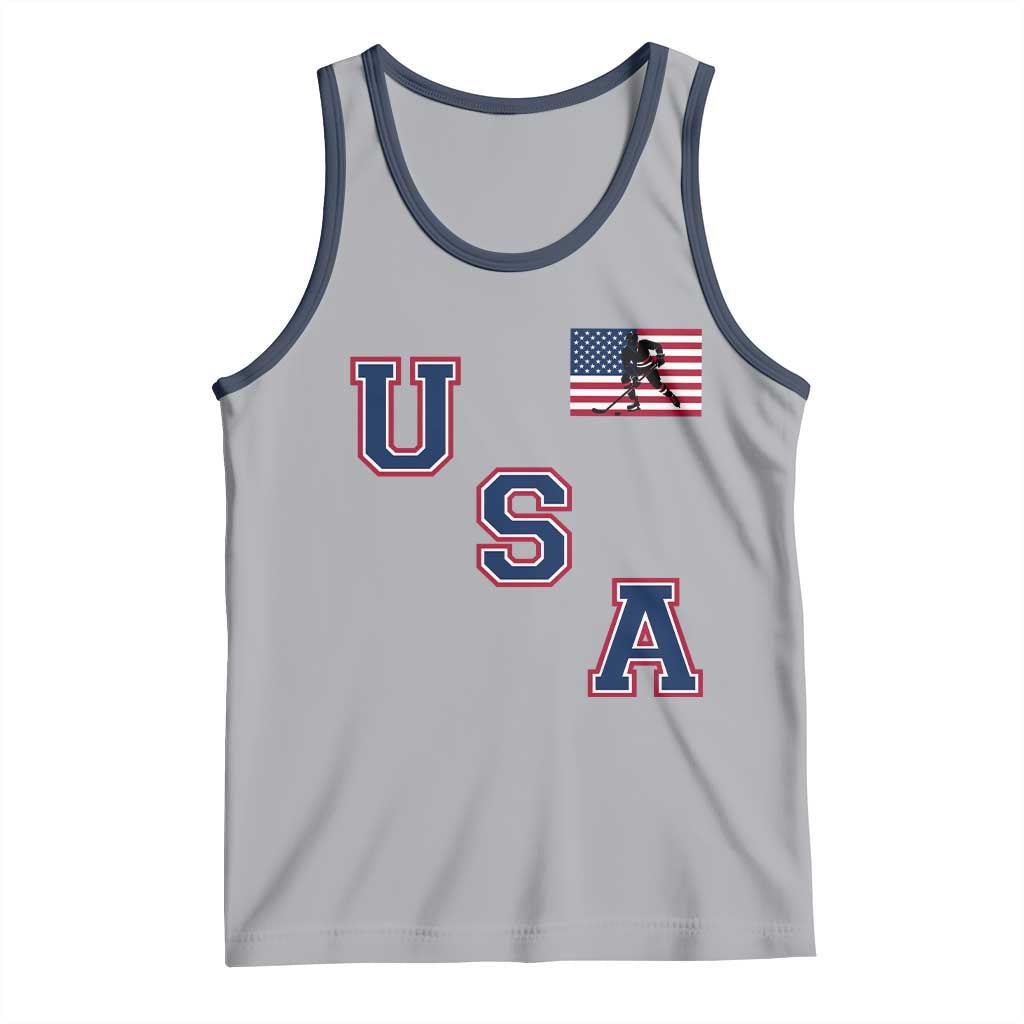USA Flag Hockey Tank Top Patriotic Ice Hockey Team Fan Vintage Throwback TS02 Athletic Heather Navy Print Your Wear