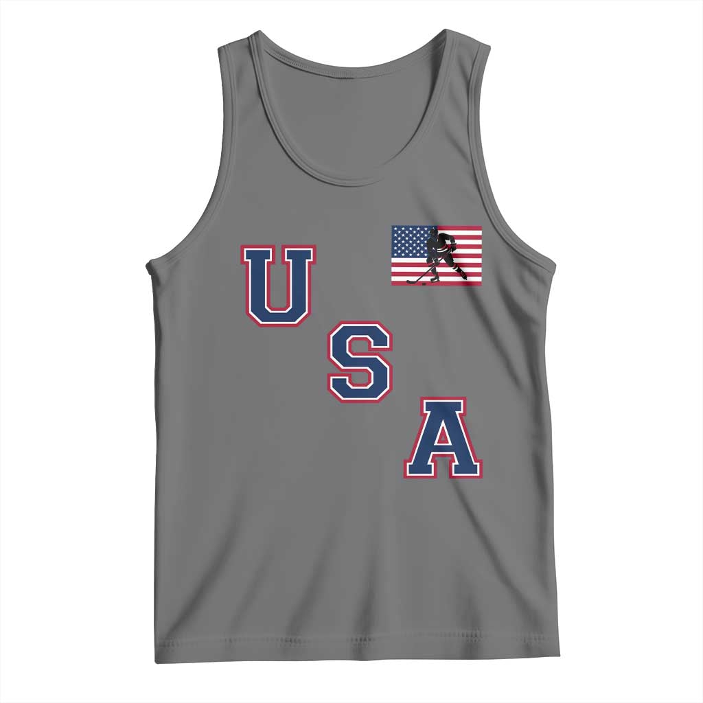 USA Flag Hockey Tank Top Patriotic Ice Hockey Team Fan Vintage Throwback TS02 Black Heather Print Your Wear