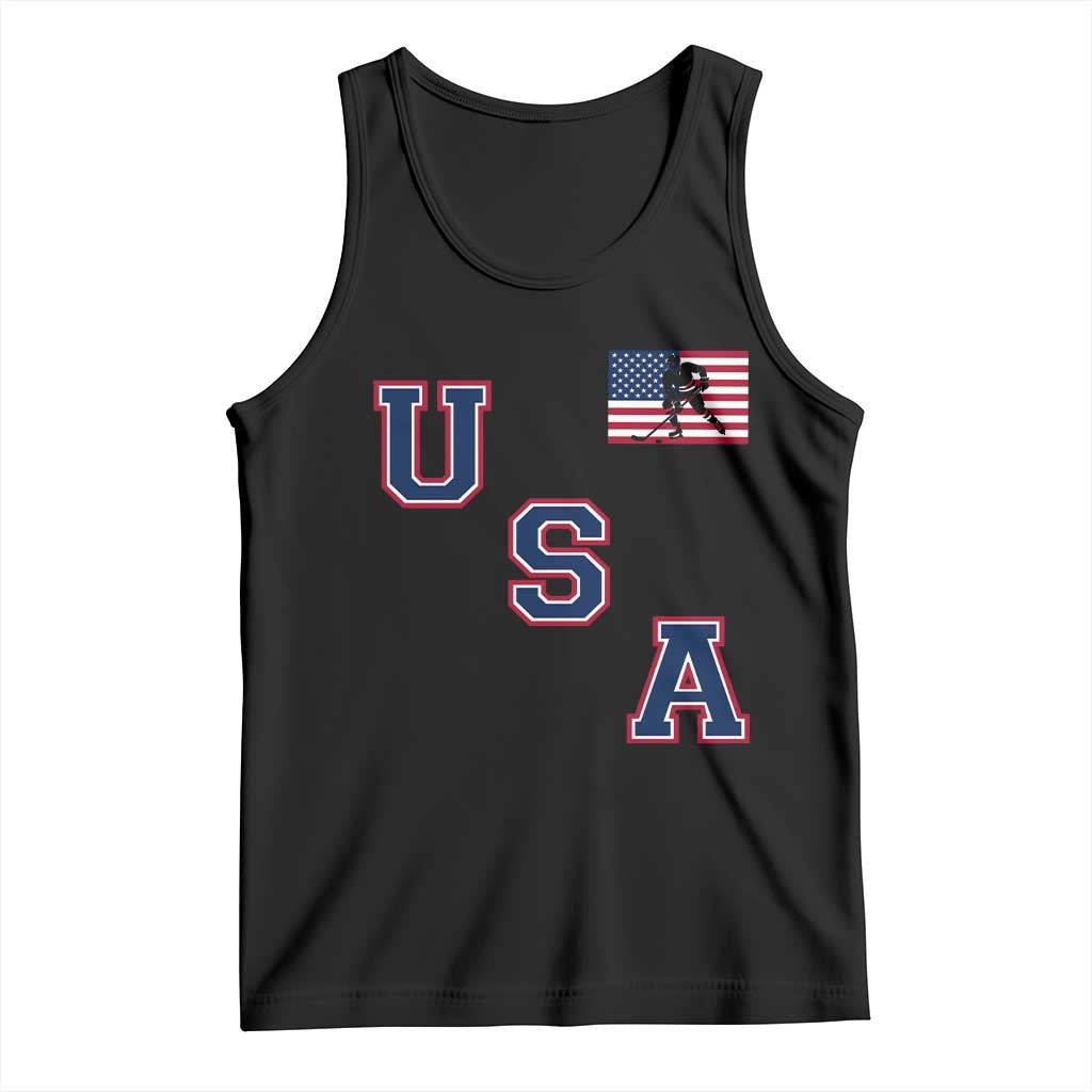 USA Flag Hockey Tank Top Patriotic Ice Hockey Team Fan Vintage Throwback TS02 Black Print Your Wear