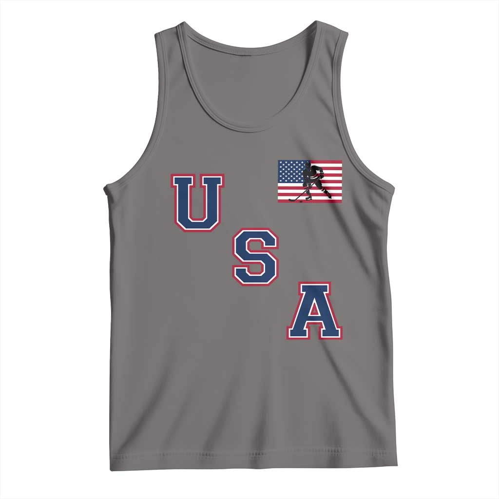 USA Flag Hockey Tank Top Patriotic Ice Hockey Team Fan Vintage Throwback TS02 Deep Heather Print Your Wear