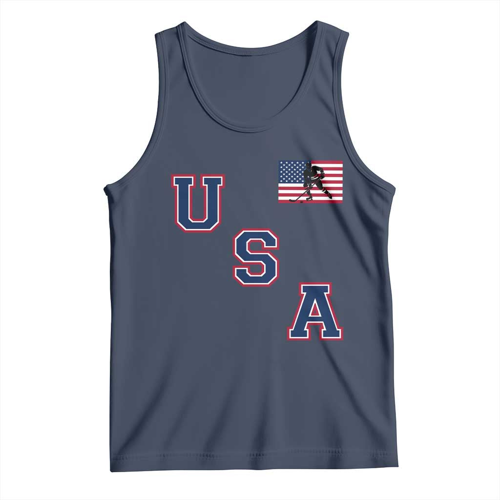 USA Flag Hockey Tank Top Patriotic Ice Hockey Team Fan Vintage Throwback TS02 Navy Print Your Wear