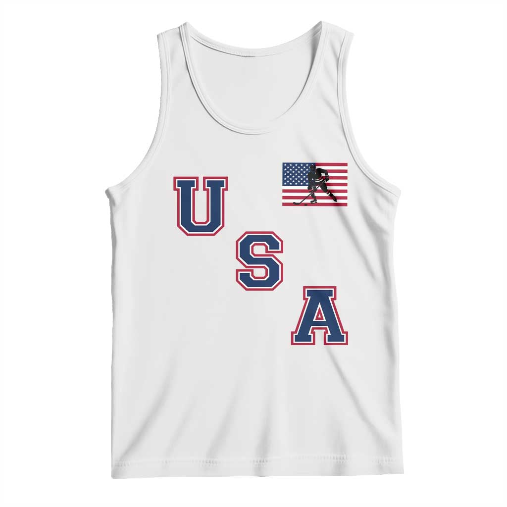 USA Flag Hockey Tank Top Patriotic Ice Hockey Team Fan Vintage Throwback TS02 White Print Your Wear