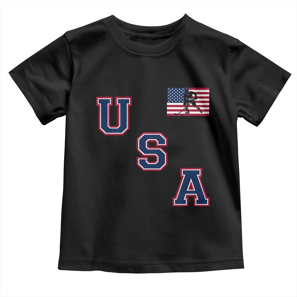 USA Flag Hockey Toddler T Shirt - Patriotic Ice Hockey Team Fan Vintage Throwback Kids Tee TS02 Black Print Your Wear