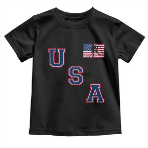USA Flag Hockey Toddler T Shirt - Patriotic Ice Hockey Team Fan Vintage Throwback Kids Tee TS02 Black Print Your Wear