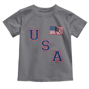USA Flag Hockey Toddler T Shirt - Patriotic Ice Hockey Team Fan Vintage Throwback Kids Tee TS02 Charcoal Print Your Wear