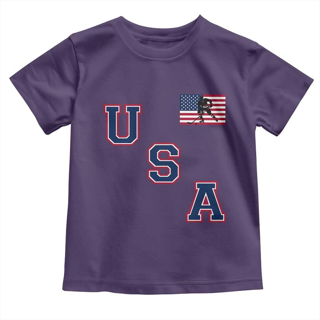 USA Flag Hockey Toddler T Shirt Patriotic Ice Hockey Team Fan Vintage Throwback TS02 Purple Print Your Wear