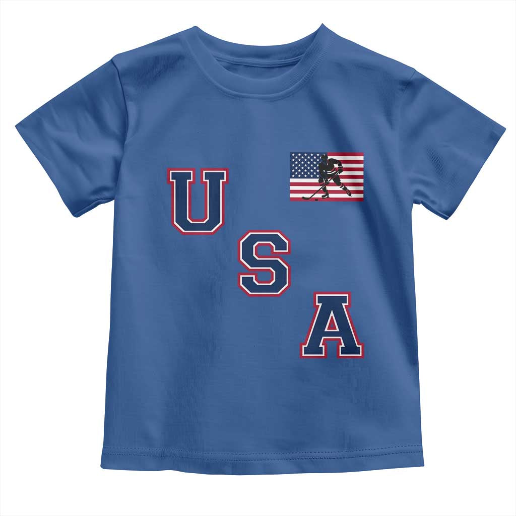 USA Flag Hockey Toddler T Shirt - Patriotic Ice Hockey Team Fan Vintage Throwback Kids Tee TS02 Royal Blue Print Your Wear