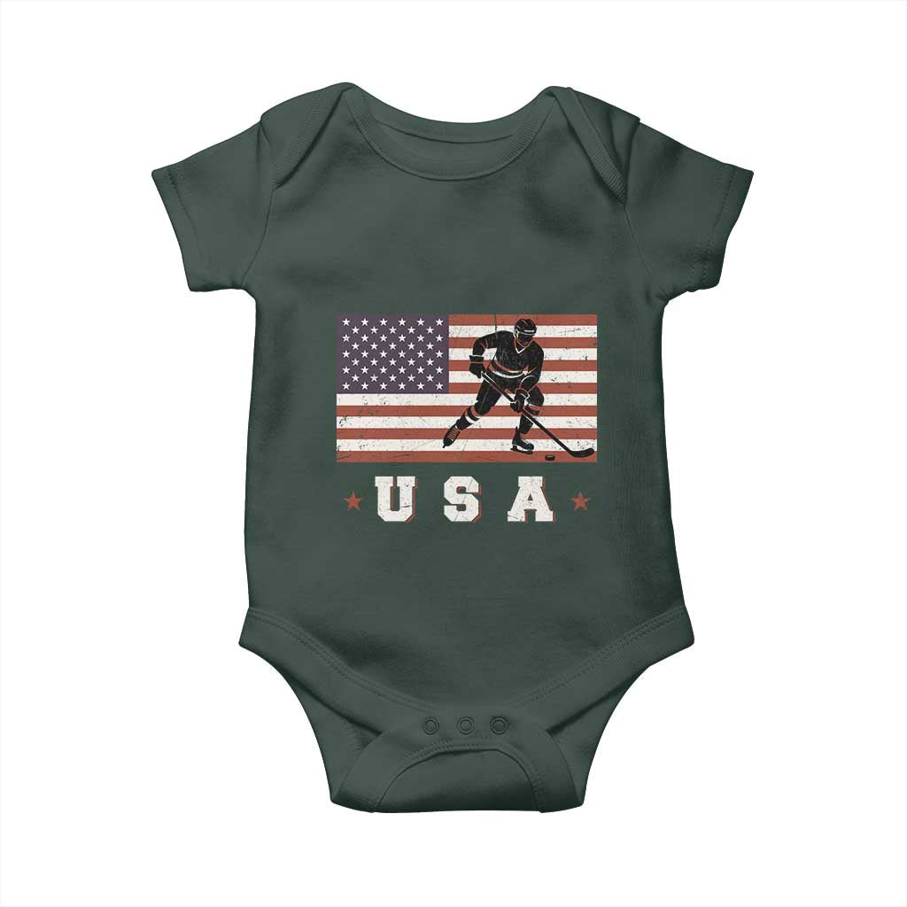 USA Flag Hockey Baby Onesie Patriotic Ice Hockey Player Retro Vintage TS02 Print Your Wear