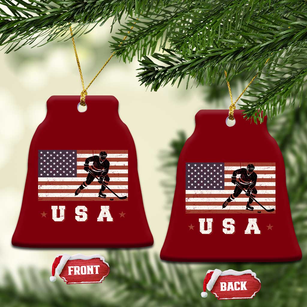 USA Flag Hockey Ceramic Ornament Patriotic Ice Hockey Player Retro Vintage TS02 Print Your Wear