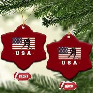 USA Flag Hockey Ceramic Ornament Patriotic Ice Hockey Player Retro Vintage TS02 Print Your Wear