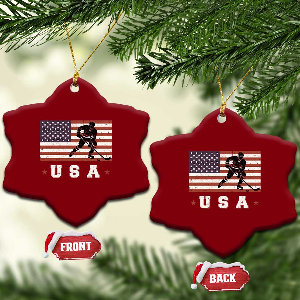 USA Flag Hockey Ceramic Ornament Patriotic Ice Hockey Player Retro Vintage TS02 Print Your Wear