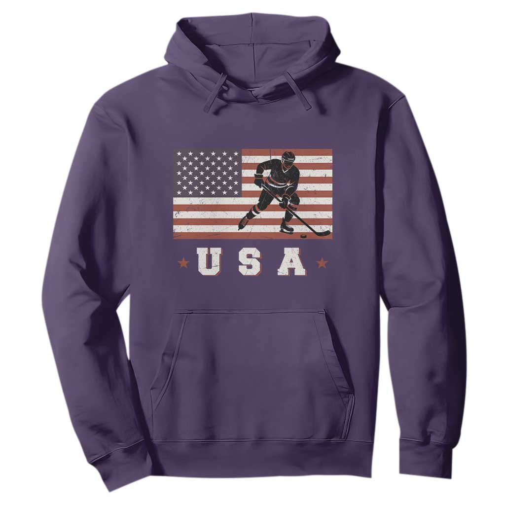 USA Flag Hockey Hoodie Patriotic Ice Hockey Player Retro Vintage TS02 Purple Print Your Wear