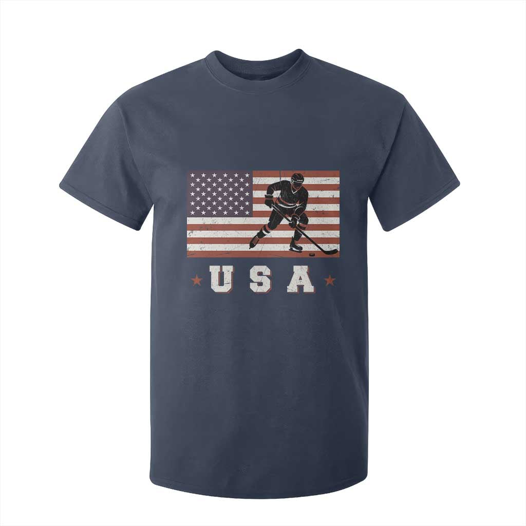 USA Flag Hockey T Shirt For Kid Patriotic Ice Hockey Player Retro Vintage TS02 Navy Print Your Wear