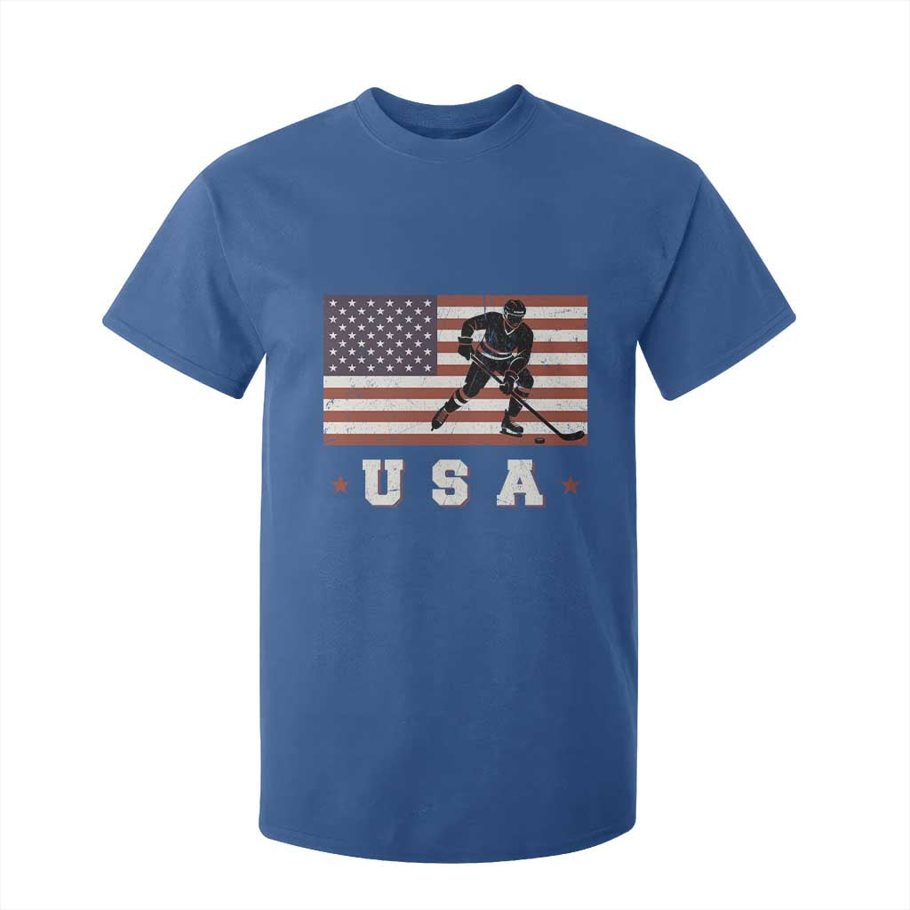 USA Flag Hockey T Shirt For Kid Patriotic Ice Hockey Player Retro Vintage TS02 Royal Blue Print Your Wear