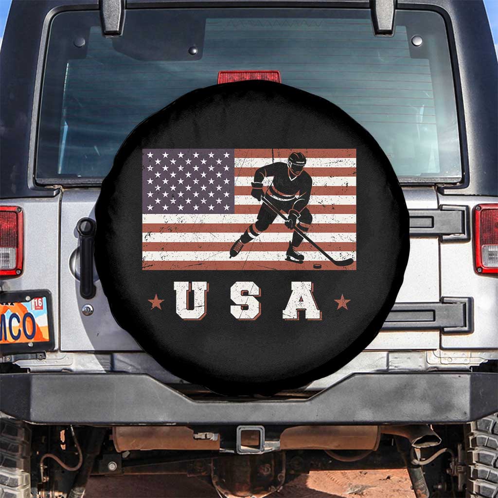 USA Flag Hockey Spare Tire Cover Patriotic Ice Hockey Player Retro Vintage TS02 No hole Black Print Your Wear