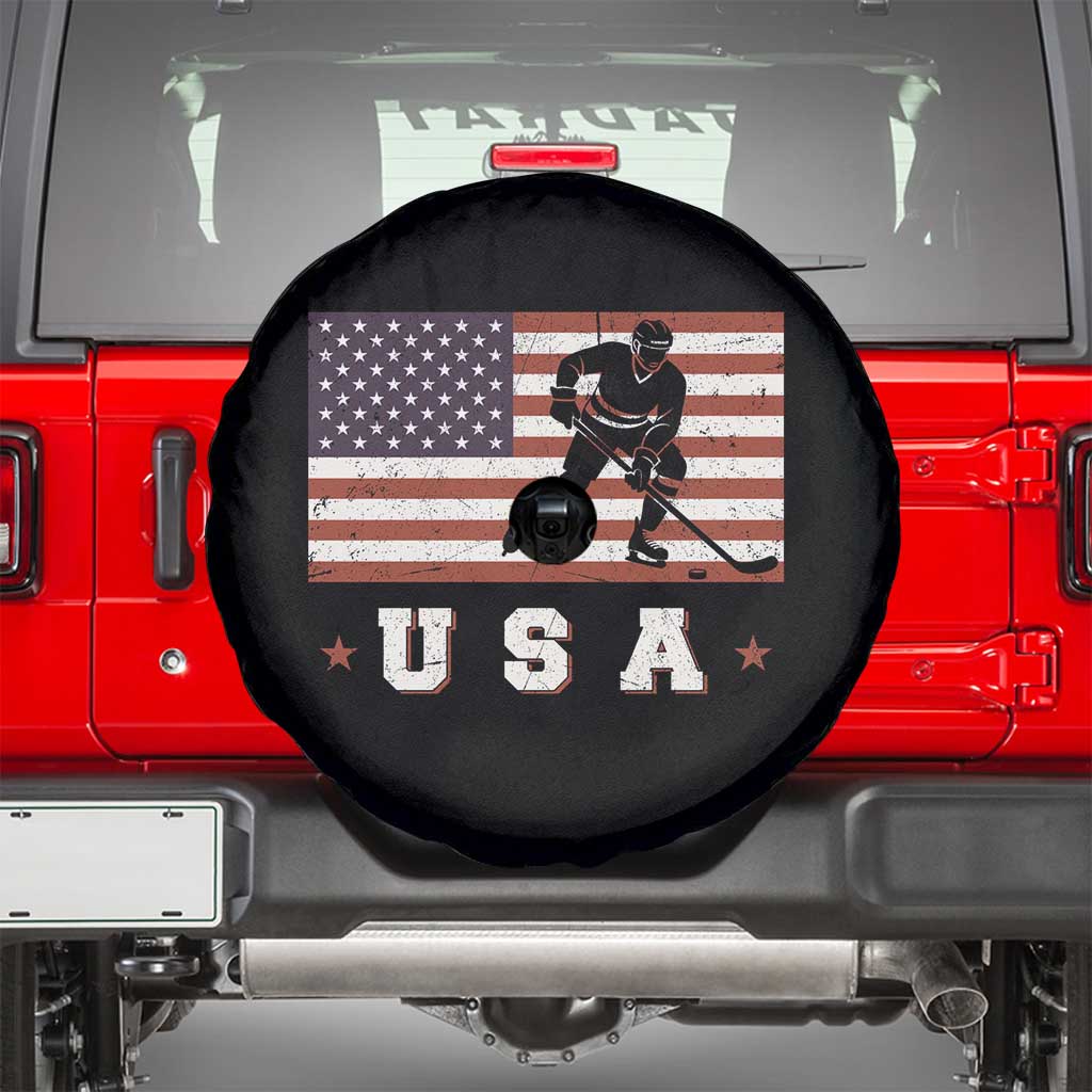 USA Flag Hockey Spare Tire Cover Patriotic Ice Hockey Player Retro Vintage TS02 Black Print Your Wear