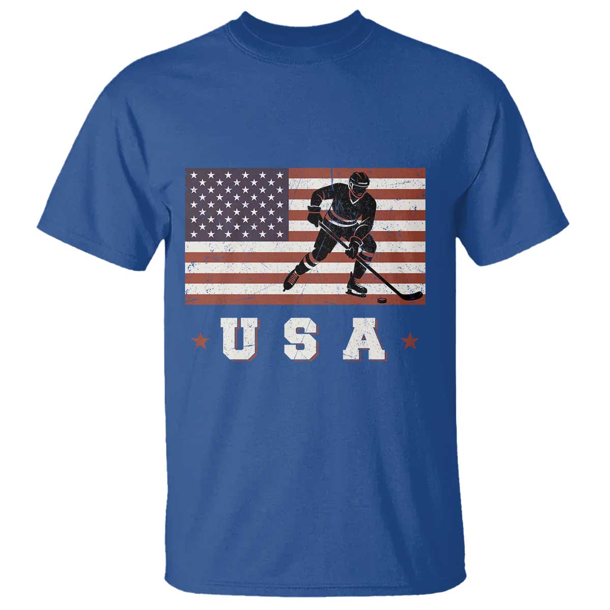 USA Flag Hockey T Shirt Patriotic Ice Hockey Player Retro Vintage TS02 Royal Blue Print Your Wear