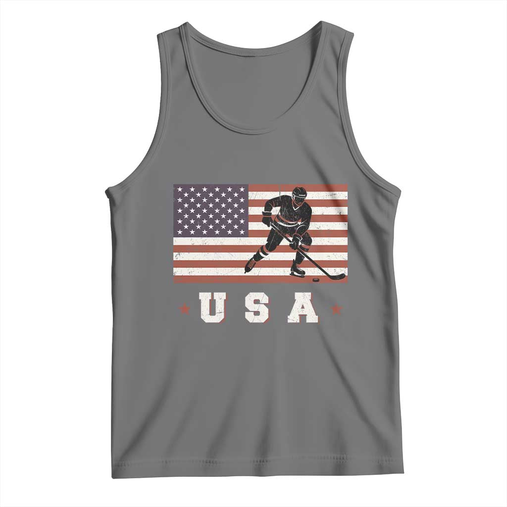 USA Flag Hockey Tank Top Patriotic Ice Hockey Player Retro Vintage TS02 Black Heather Print Your Wear