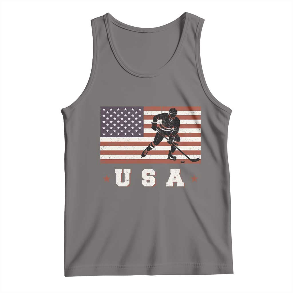USA Flag Hockey Tank Top Patriotic Ice Hockey Player Retro Vintage TS02 Deep Heather Print Your Wear