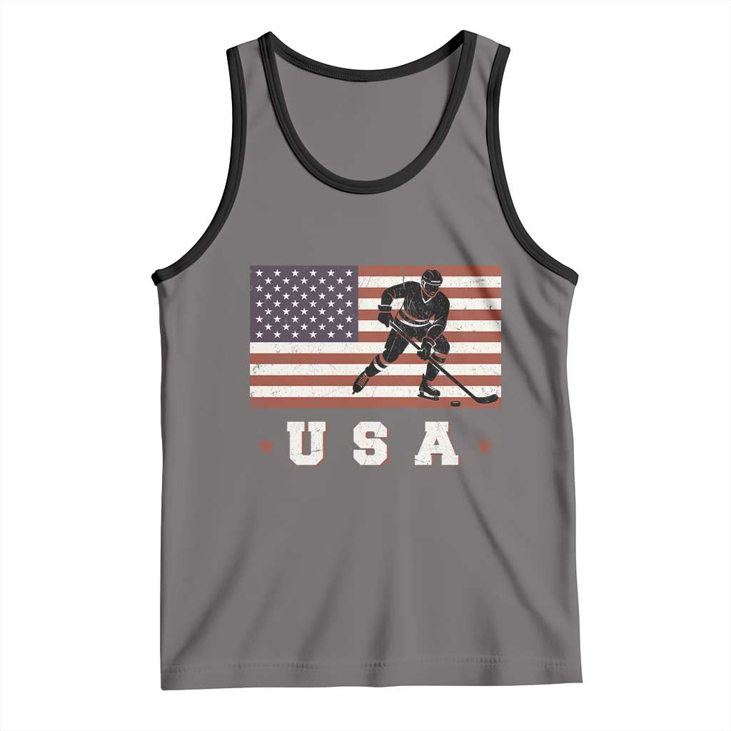 USA Flag Hockey Tank Top Patriotic Ice Hockey Player Retro Vintage TS02 Deep Heather Black Print Your Wear