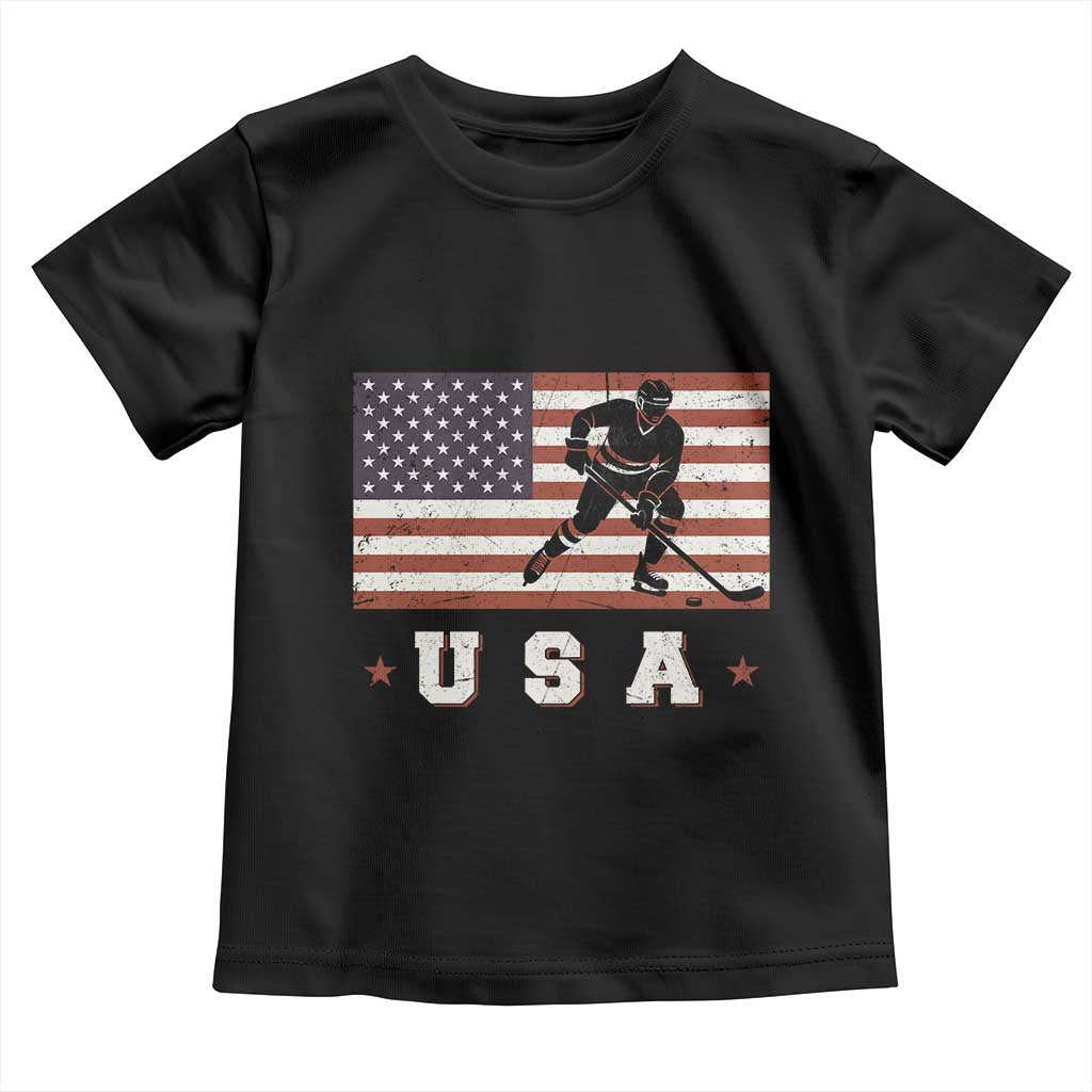 USA Flag Hockey Toddler T Shirt Patriotic Ice Hockey Player Retro Vintage TS02 Black Print Your Wear