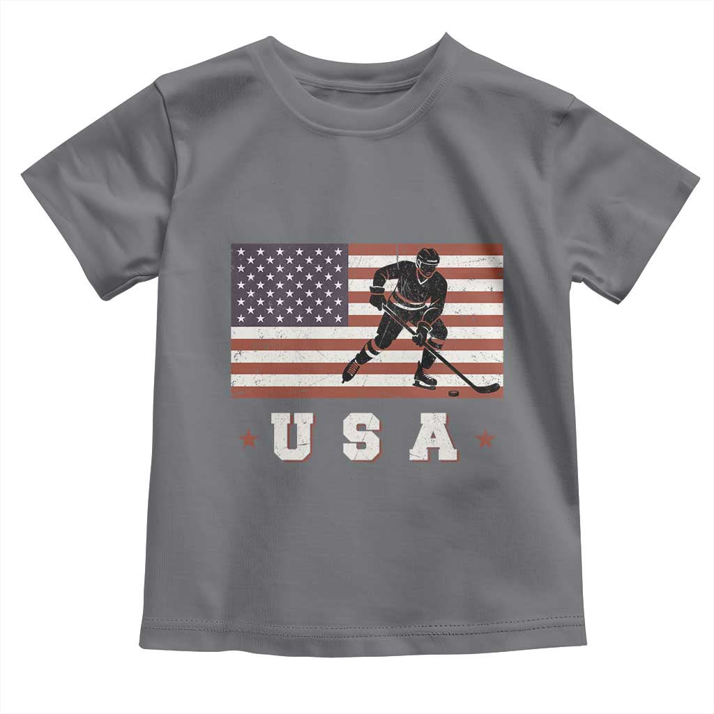 USA Flag Hockey Toddler T Shirt Patriotic Ice Hockey Player Retro Vintage TS02 Charcoal Print Your Wear