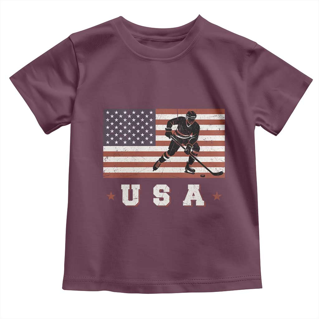 USA Flag Hockey Toddler T Shirt Patriotic Ice Hockey Player Retro Vintage TS02 Maroon Print Your Wear